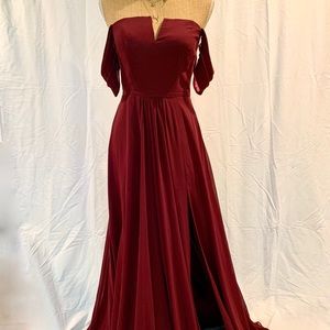 Betsy & Adam Burgundy Long Dress